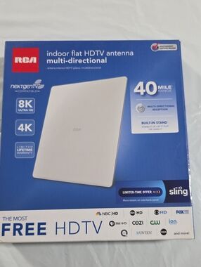 RCA Indoor Flat HDTV Antenna — White — Multi-Directional Reception